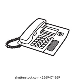 black and white vector image, corded telephone