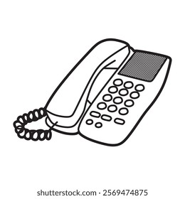 black and white vector image, corded telephone without indicator