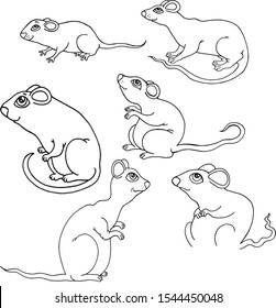 black and white vector image of cute rat new year symbol set