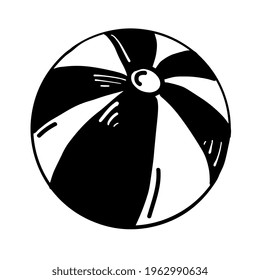 Black and white vector image of a doodle ball. Summer vacation concept.