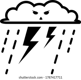 
Schwarz-Weiß-Vektorbild einer bösen Wolke. Abstrakte Illustration einer Wolke mit Regen und Blitz.