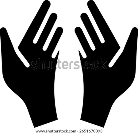 A black and white vector image featuring two hands reaching upwards with fingers extended. The design is simple, clean, and minimalist, perfect for various uses.