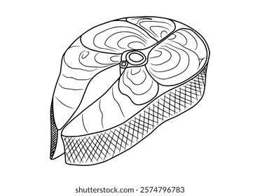 black and white vector image of fish meat