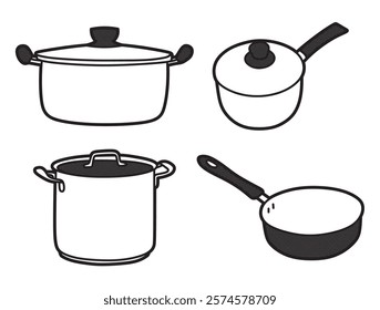 black and white vector image, four pans