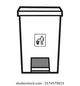 black and white vector image, front view of step-open trash can