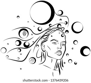 black and white vector image of a girl