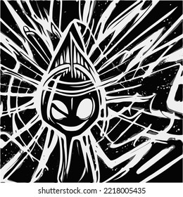 Imagen vectorial en blanco y negro. Graffiti estilo arte de fondo alienígena para la web.