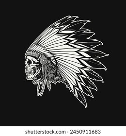 black and white vector image of an Indian tribal chief's skull
