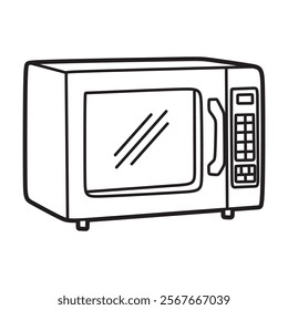 black and white vector image, line art, plain microwave