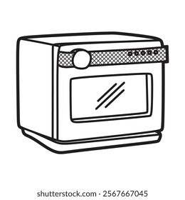 black and white vector image, line art, simple microwave