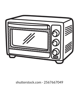 black and white vector image, line art, microwave, kitchen equipment