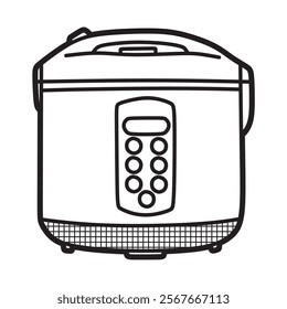 black and white vector image, line art, kitchen utensils, rice cooker