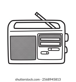 black and white vector image, line art, radio with knobs on the side