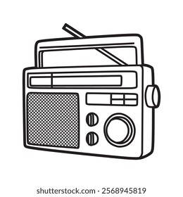 black and white vector image, line art, radio with volume control knob