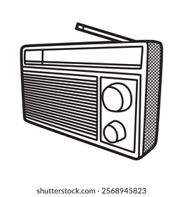 black and white vector image, line art, simple old radio