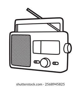black and white vector image, line art, old radio
