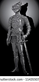 Black a white vector image of the medieval knight