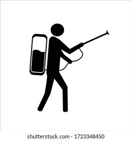 black and white vector image of officer spraying disinfectant