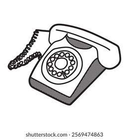 black and white vector image, old model telephone side view