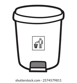 black and white vector image, open trash can tube