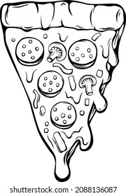 Black and white vector image of pizza