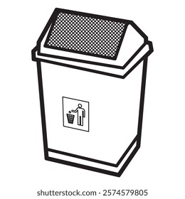 black and white vector image, public trash can