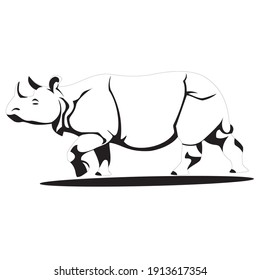 Black and white vector image of rhino for product packaging labels