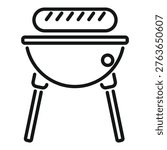 Black and white vector image of a simple, modern portable grill suitable for icons and logos