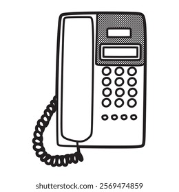 black and white vector image, simple corded telephone