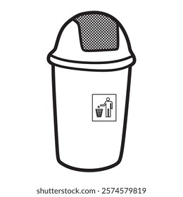 black and white vector image, simple trash can tube