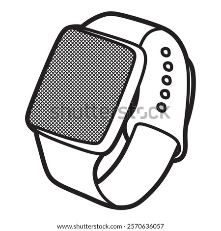 black and white vector image, simple square watch facing left