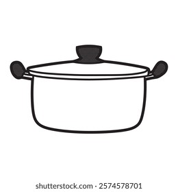 black and white vector image, stainless steel pan facing forward