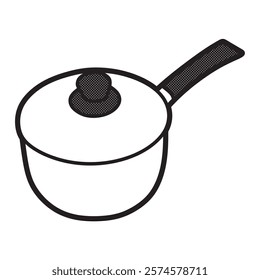 black and white vector image, stainless steel pan with long handle