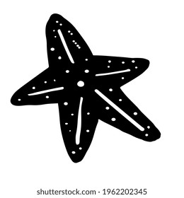 Black and white vector image starfish in the style of a doodle. Summer vacation concept.