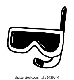 Imagen vectorial en blanco y negro de una máscara de natación al estilo de un doodle. Concepto de verano, vacaciones, viajes.