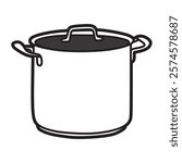 black and white vector image, tall pan made of stainless steel facing forward