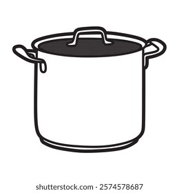 black and white vector image, tall pan made of stainless steel facing forward