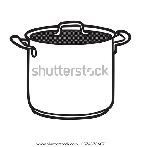 black and white vector image, tall pan made of stainless steel facing forward