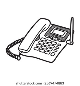 black and white vector image, telephone with antenna