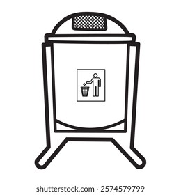 black and white vector image, trash bin with support pole