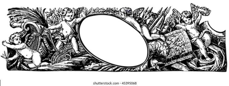 black and white vector image vignette with the angels