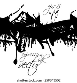 Black and white vector ink splash seamless pattern, monochrome dirty messy graphic art repeat backdrop with overlap acrylic spots scanned.