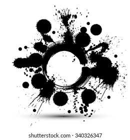 Black and white vector ink splash seamless pattern, monochrome dirty graphic art repeat backdrop with overlap acrylic spots, scanned and traced.