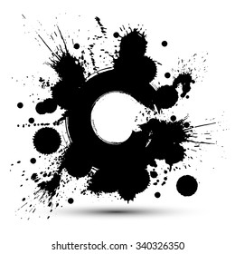 Black and white vector ink splash seamless pattern, monochrome dirty graphic art repeat backdrop with overlap acrylic spots, scanned and traced.