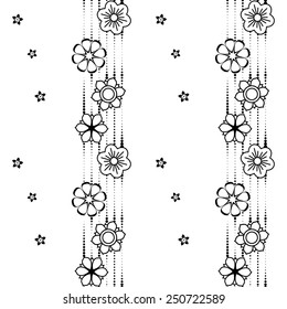 Black and white vector intricate pattern of flowers