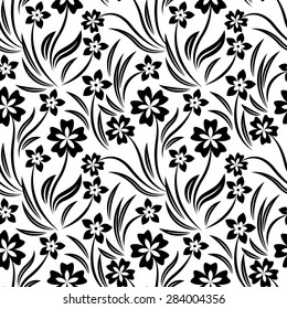 Black and white vector intricate pattern of flowers