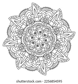 Black and white vector isolated on white background. Flower Mandala. Coloring page template.