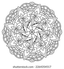 Black and white vector isolated on white background. Flower Mandala. Coloring page template.