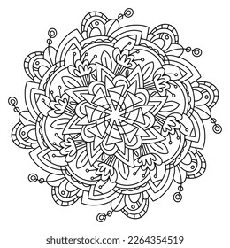 Vector blanco y negro aislado sobre fondo blanco. Flor Mandala. Plantilla de página de color.