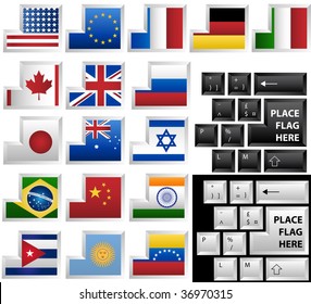 Black and White vector keyboards with 17 different keys as flags